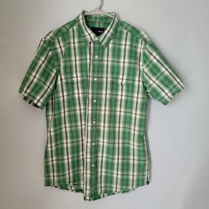 Hurley Men's Green Plaid Short Sleeve Shirt Size L.